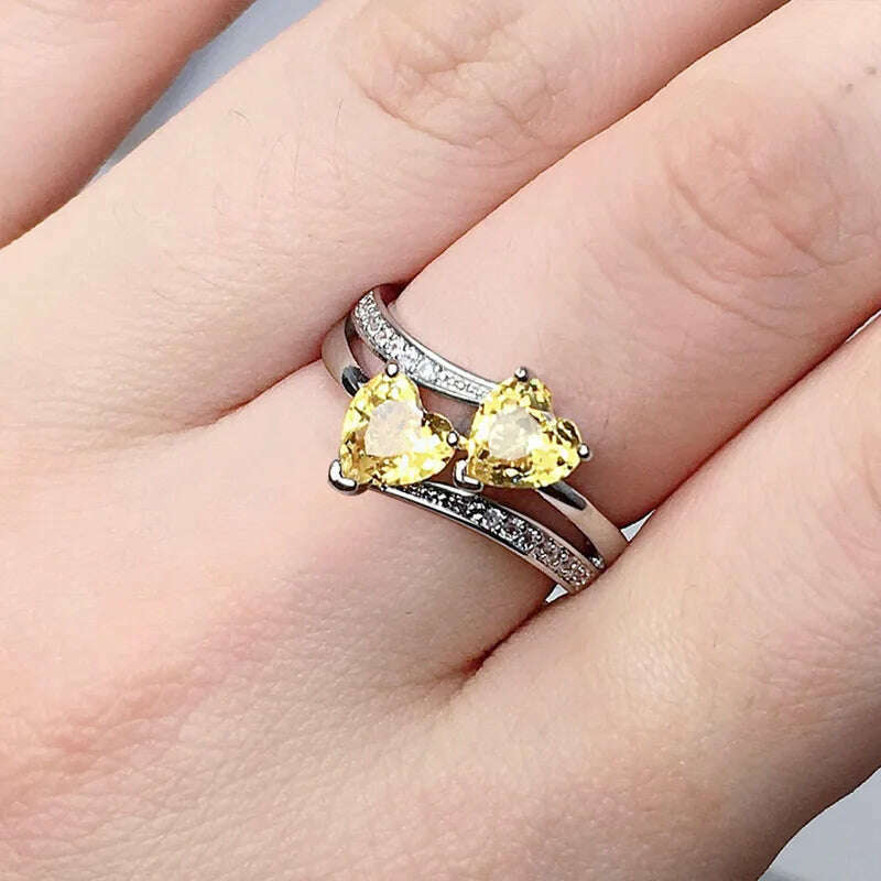 New Stylish Female Rings Silver-plated Double Heart-Shaped Cubic Zircons Wedding Ring for Women Girls Nice Gift  Birthday