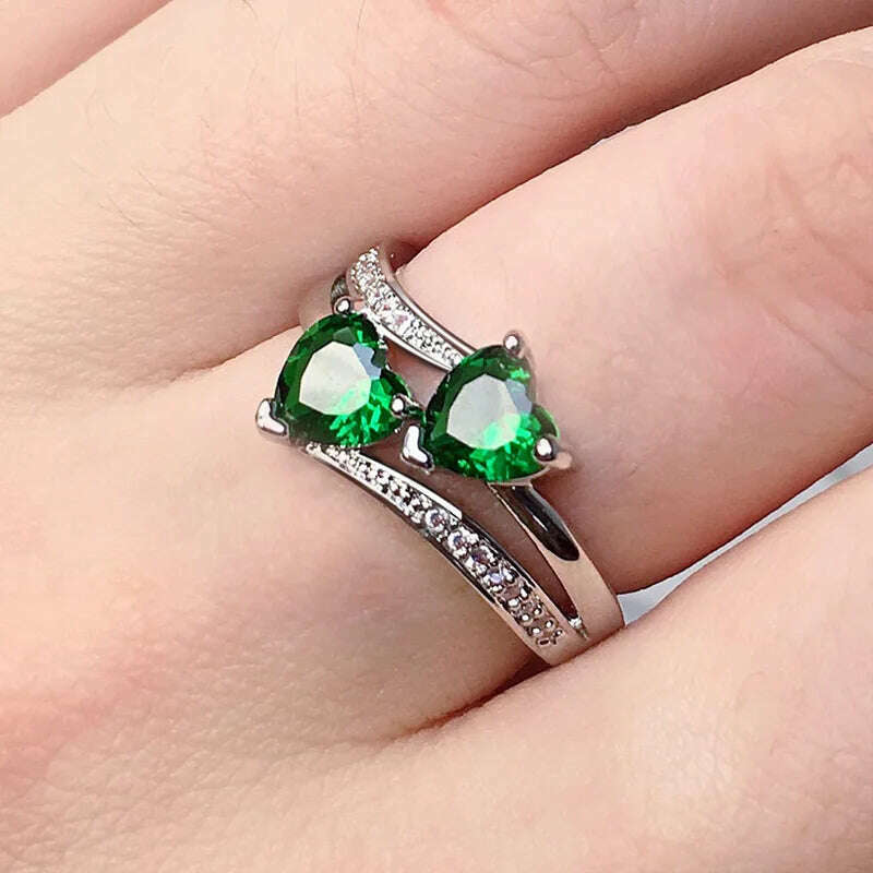 New Stylish Female Rings Silver-plated Double Heart-Shaped Cubic Zircons Wedding Ring for Women Girls Nice Gift  Birthday