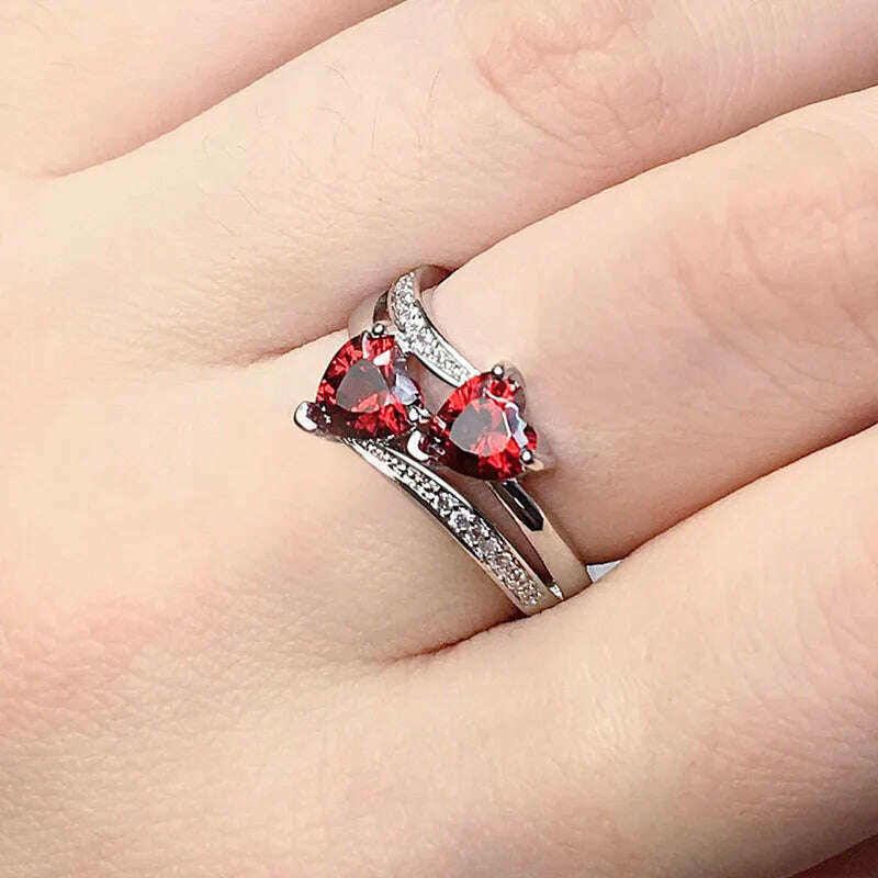 New Stylish Female Rings Silver-plated Double Heart-Shaped Cubic Zircons Wedding Ring for Women Girls Nice Gift  Birthday