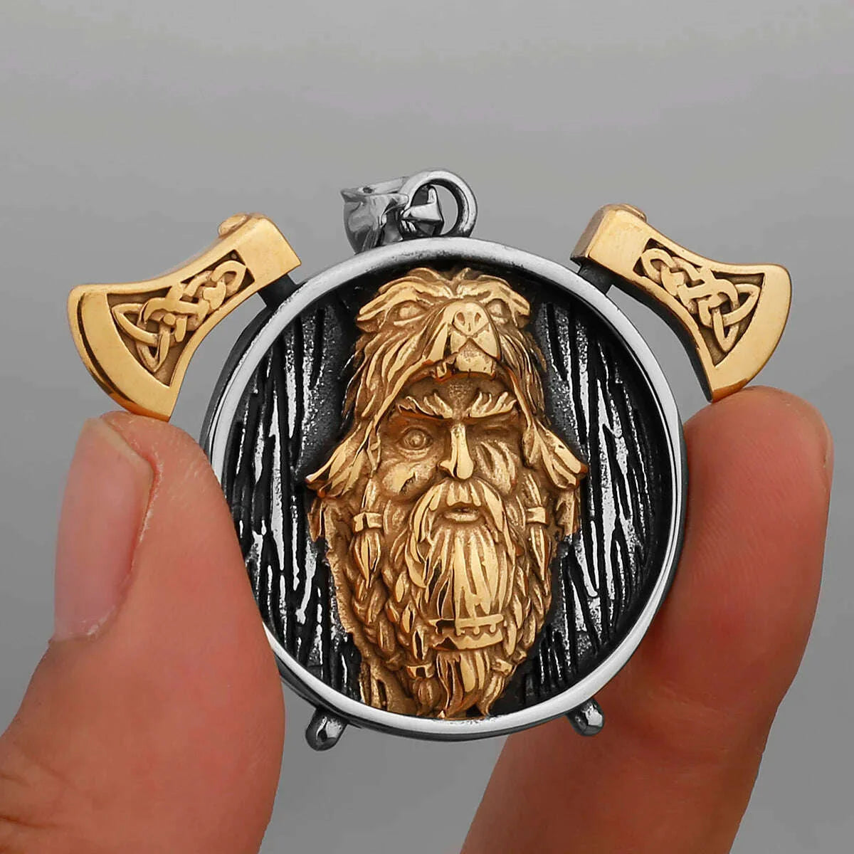 Nordic Viking Warrior Double Axe Gold Stainless Steel Pendant Men's Fashion Hip Hop Pendant Necklace Locomotive Men's Jewelry