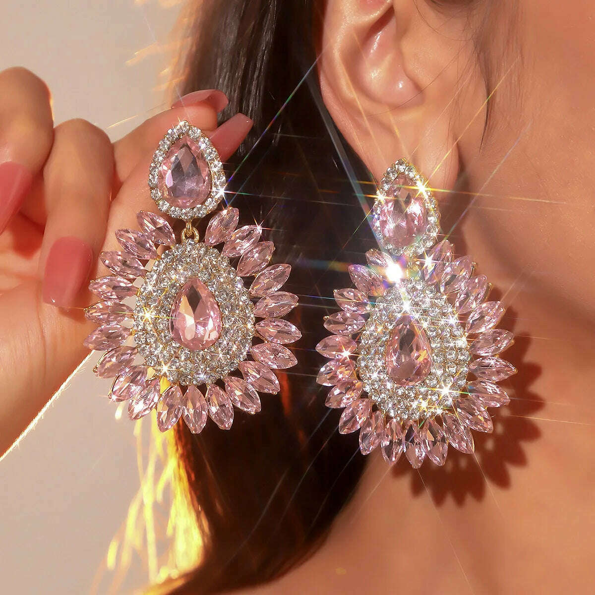 Personalized exaggerated colored glass rhinestone earrings female devil eye earrings
