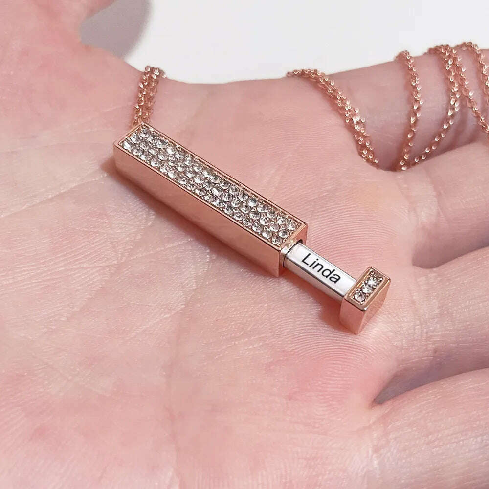 Personalized Vertical Bar Engraved Name Necklace With Diamond 3D Bar Custom Jewelry Pull necklace Jewelry for Women Gift