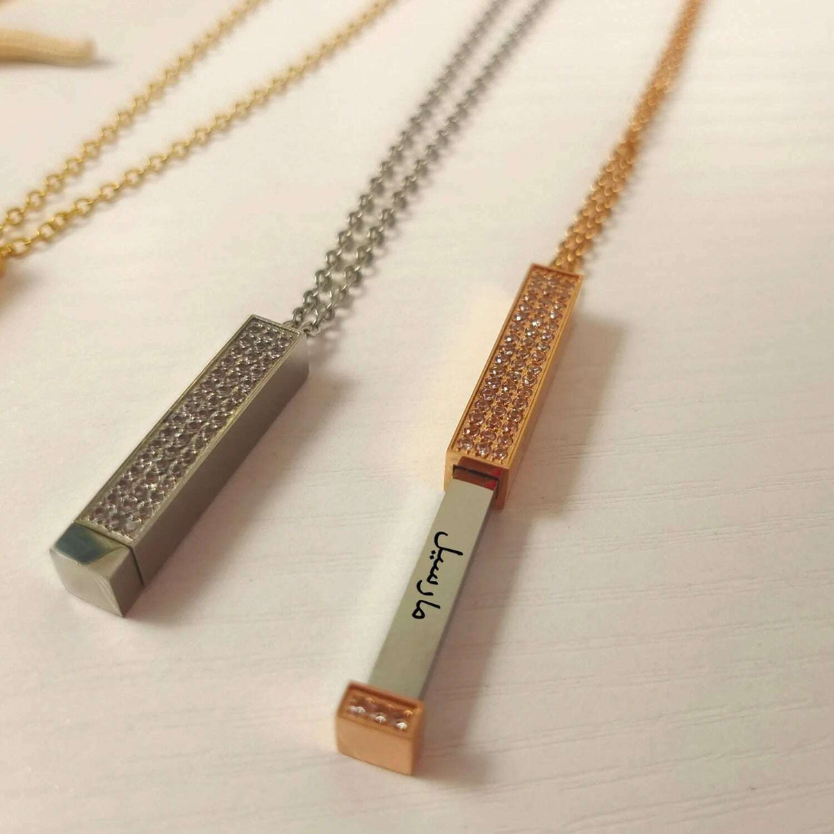 Personalized Vertical Bar Engraved Name Necklace With Diamond 3D Bar Custom Jewelry Pull necklace Jewelry for Women Gift