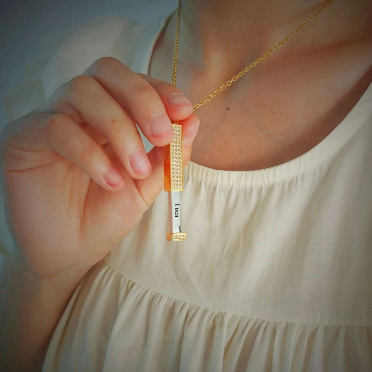 Personalized Vertical Bar Engraved Name Necklace With Diamond 3D Bar Custom Jewelry Pull necklace Jewelry for Women Gift