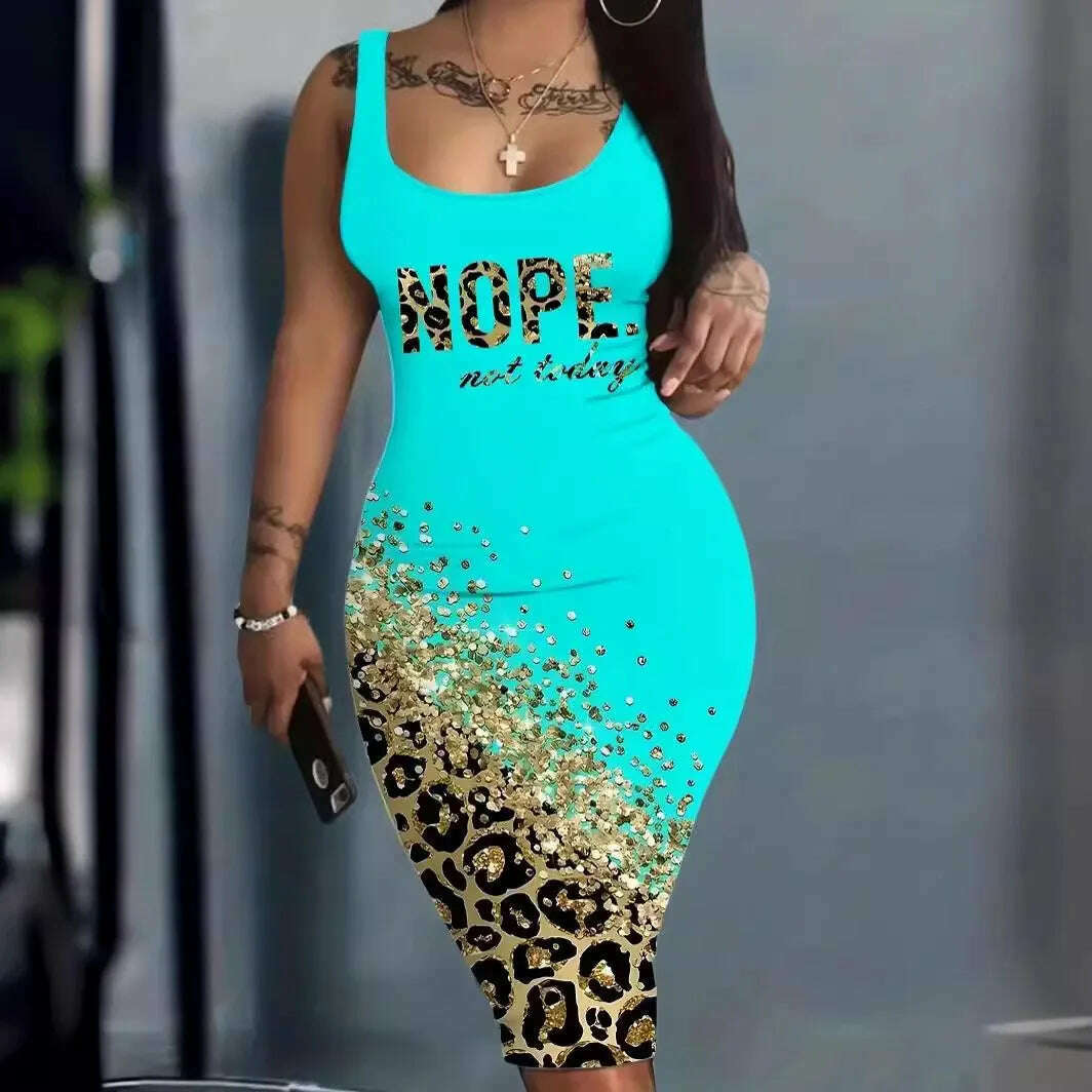 Plus Size Summer Women's Dresses Fashion Contrast Heart Print U-Neck Sleeveless Casual Bodycon Mini Dress