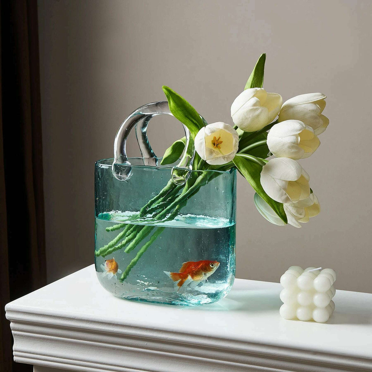Portable Glass Flower Vase Creative Fish Tank for Goldfish Beautiful Home Desktop Decoration Practical Vase LivingRoom Decor