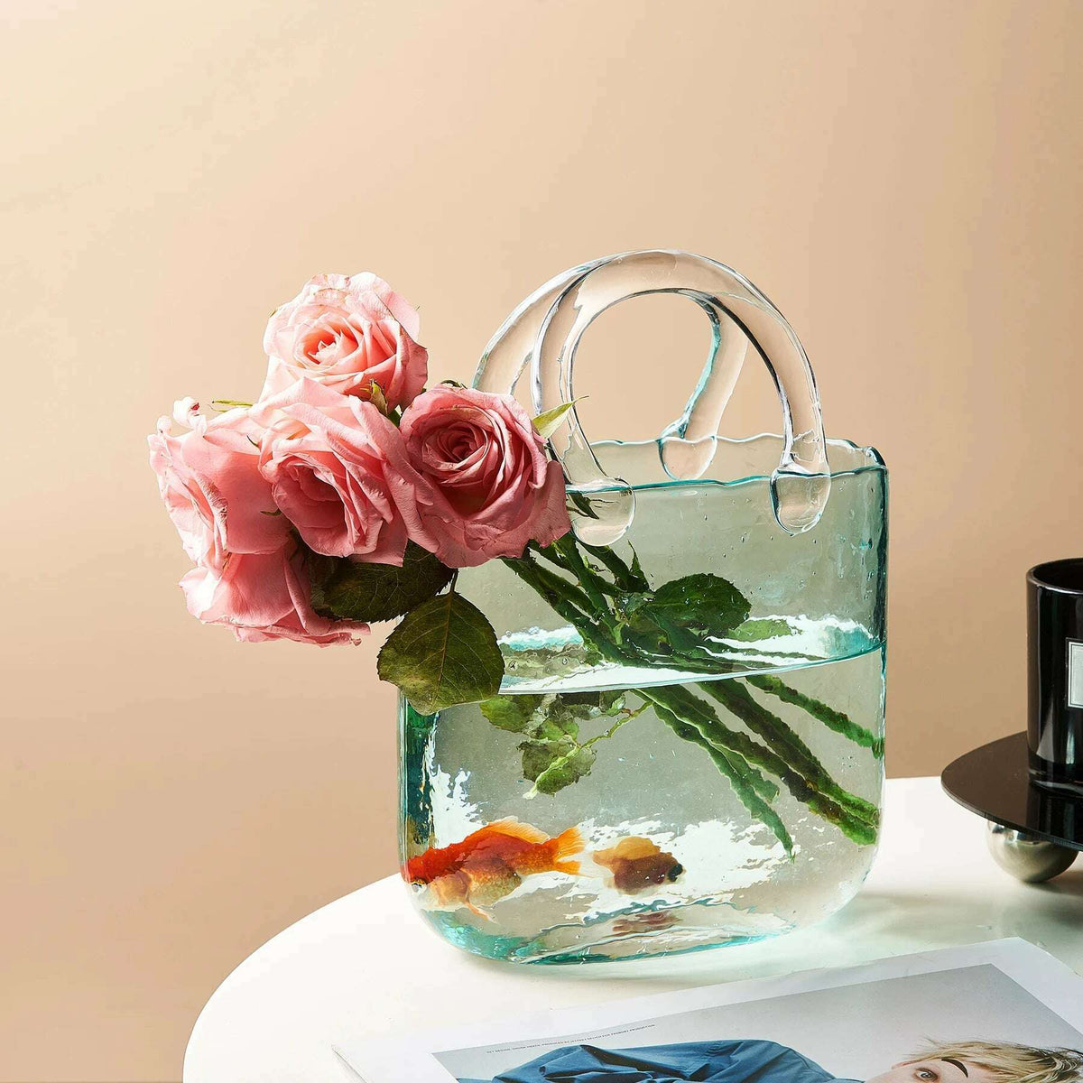 Portable Glass Flower Vase Creative Fish Tank for Goldfish Beautiful Home Desktop Decoration Practical Vase LivingRoom Decor