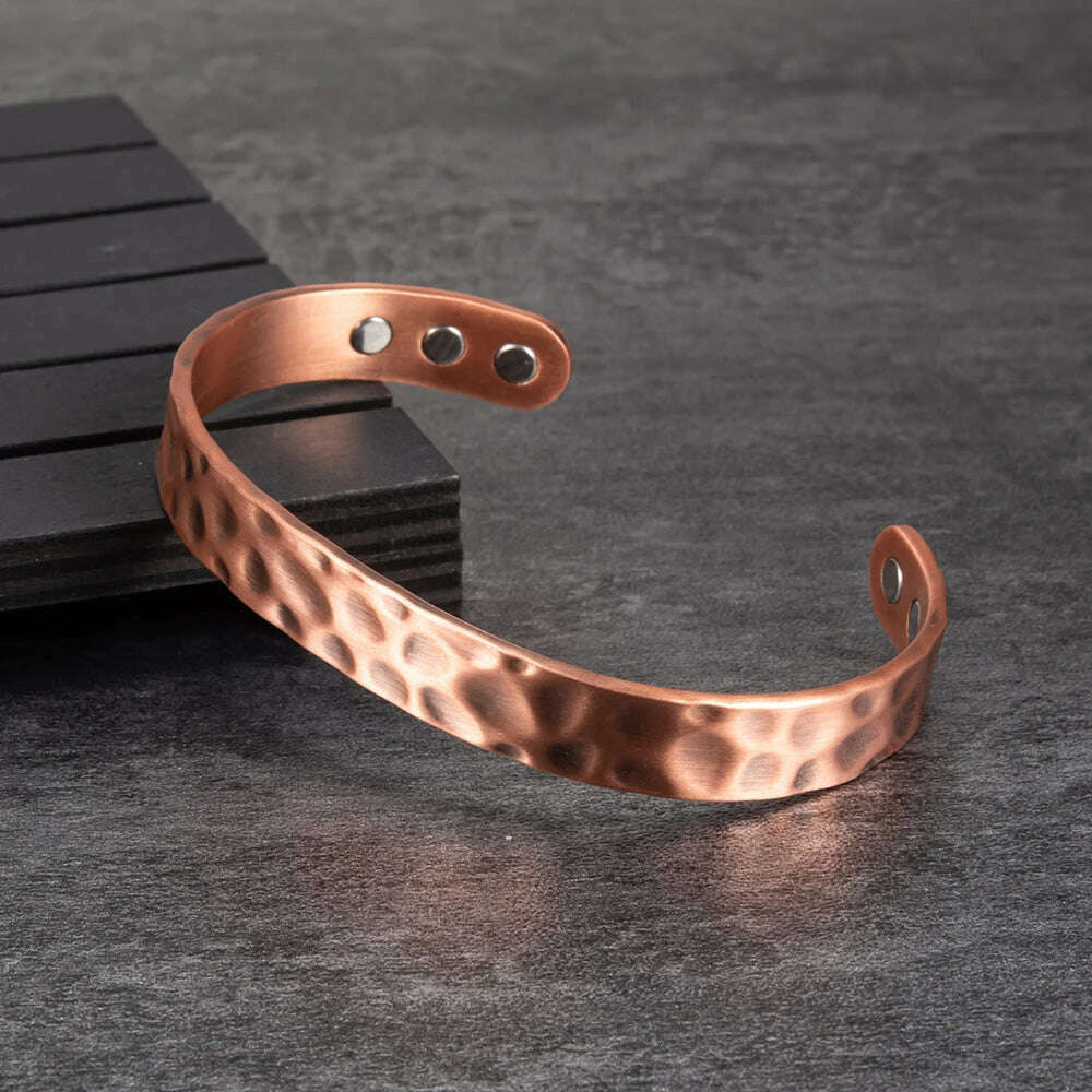 Pure Copper Magnetic Bracelet Arthritis Adjustable 10mm Vintage Magnetic Bracelet Health Energy Copper Cuff Bracelet & Bangles