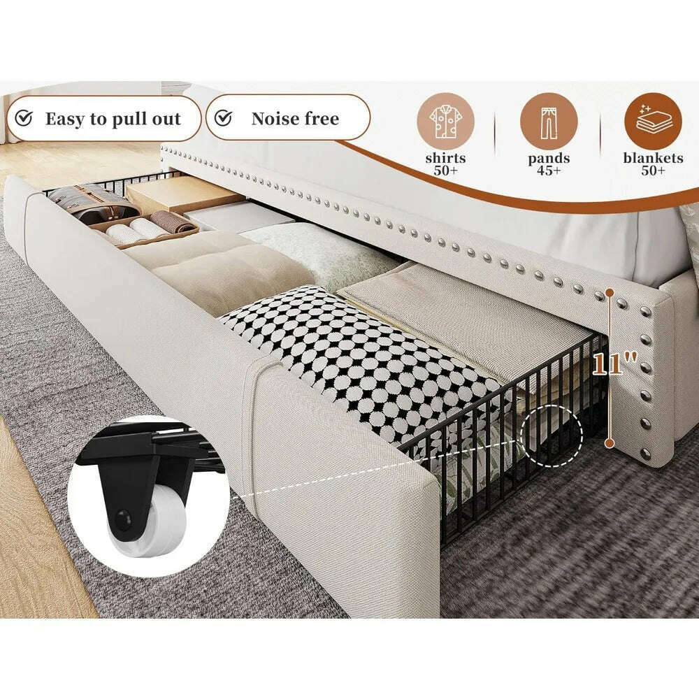Queen Bed Frame with Headboard and 3 Large Drawers, Upholstered Platform Bed Frame Queen Size with Storage, Queen Size B