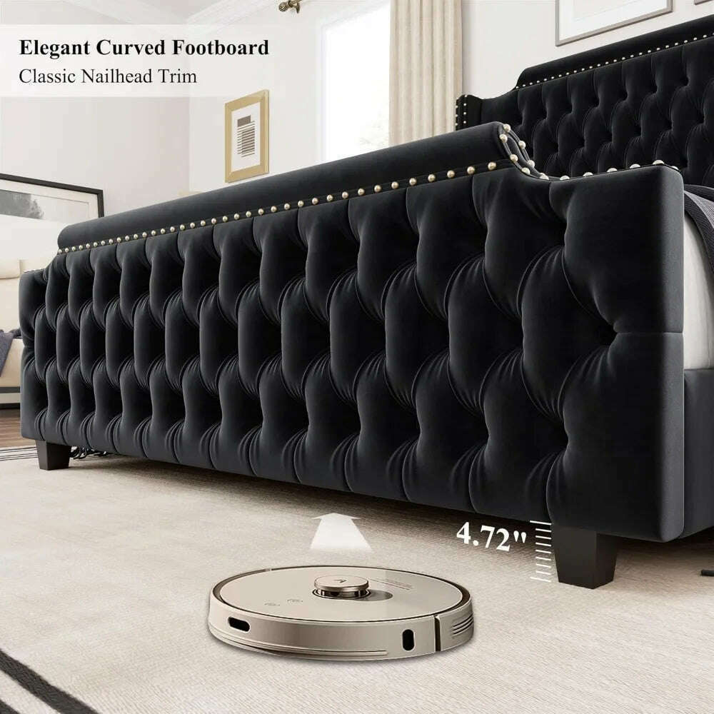 Queen Size Platform Bed Frame with 54" Tall Wingback Headboard & Deep Button Tufted Footboard, Velvet Upholstered Bed Frame