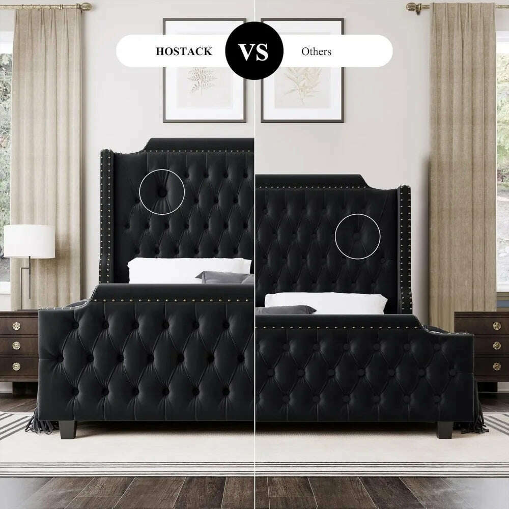 Queen Size Platform Bed Frame with 54" Tall Wingback Headboard & Deep Button Tufted Footboard, Velvet Upholstered Bed Frame