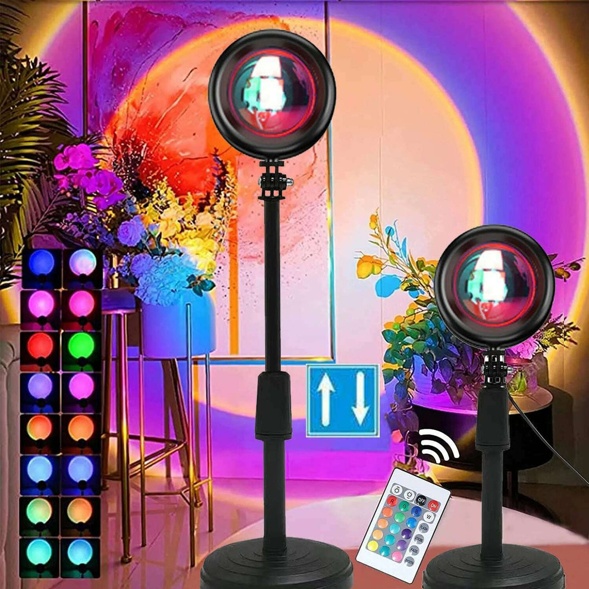 Rainbow Atmosphere Sunset Projector Lamp Night Light Sunset Light For Bedroom Room Decoration Background Wall Tiktok Table Lamp