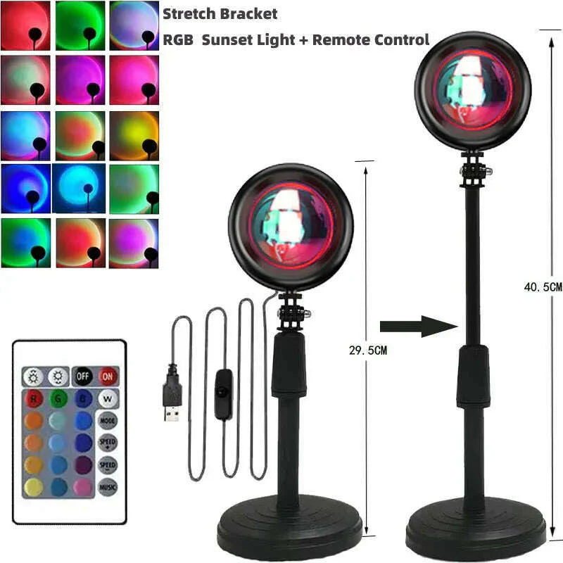 Rainbow Atmosphere Sunset Projector Lamp Night Light Sunset Light For Bedroom Room Decoration Background Wall Tiktok Table Lamp