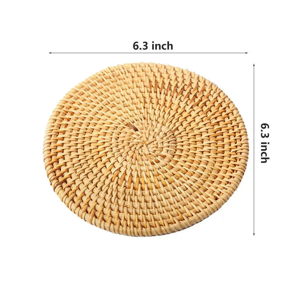 Rattan Weave Cup Mat Set Drink Coasters Round Pot Pad Table Dish Placemat Home Table Decoration Insulation Handmade Coffee Mat
