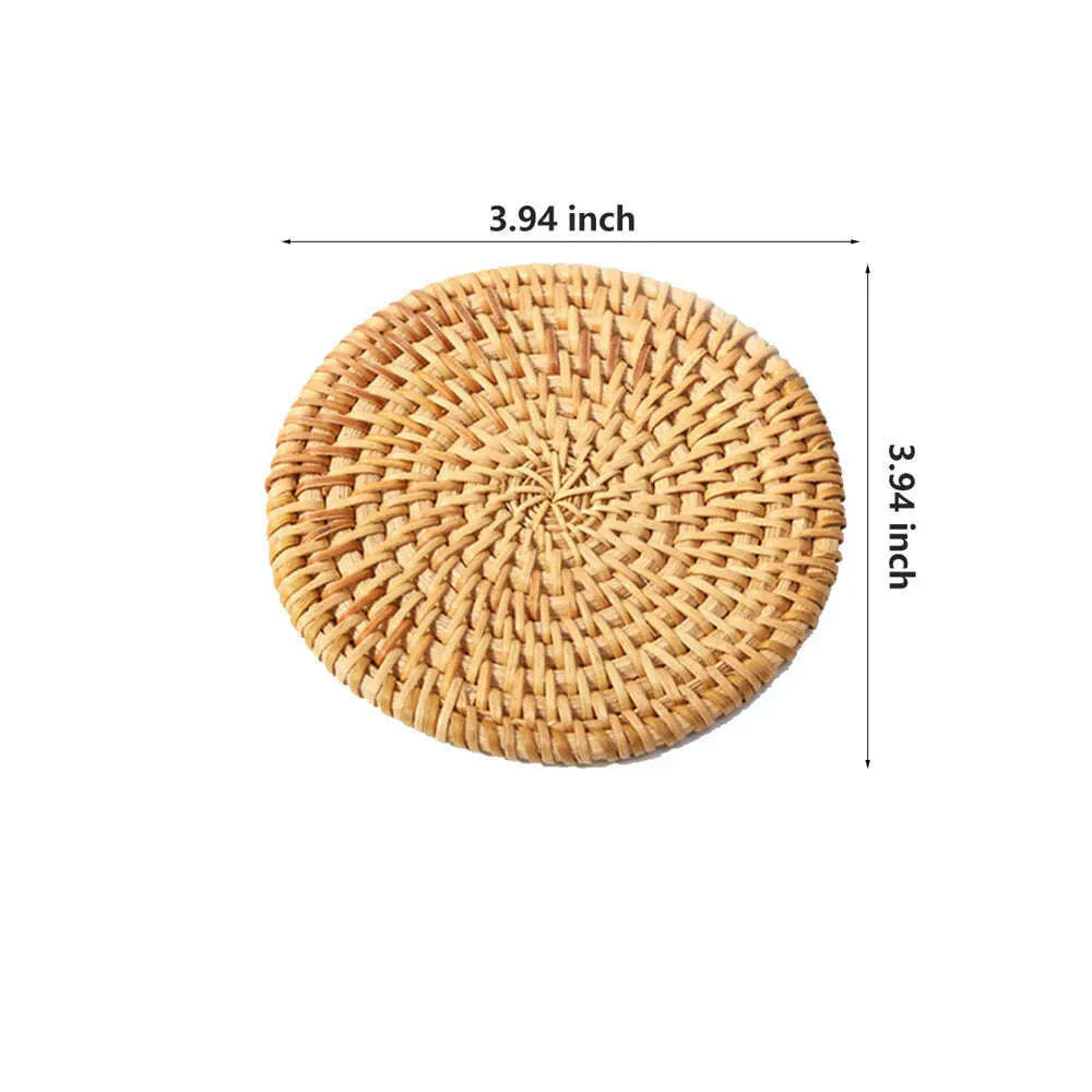 Rattan Weave Cup Mat Set Drink Coasters Round Pot Pad Table Dish Placemat Home Table Decoration Insulation Handmade Coffee Mat