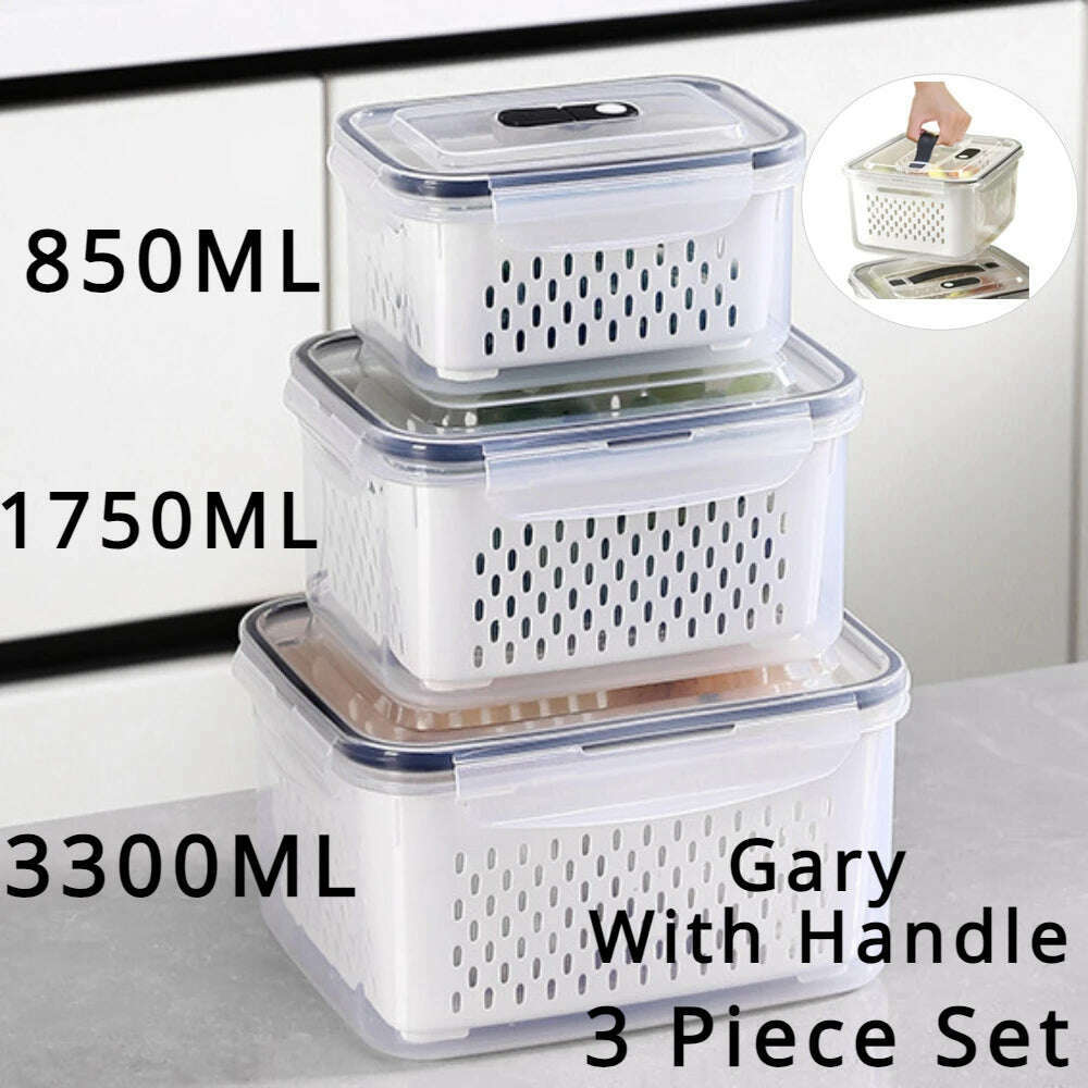 Refrigerator Preservation Storage Box Drain Basket Storage Containers Sealed Box Vegetable and Fruit Food Grade Drain Box