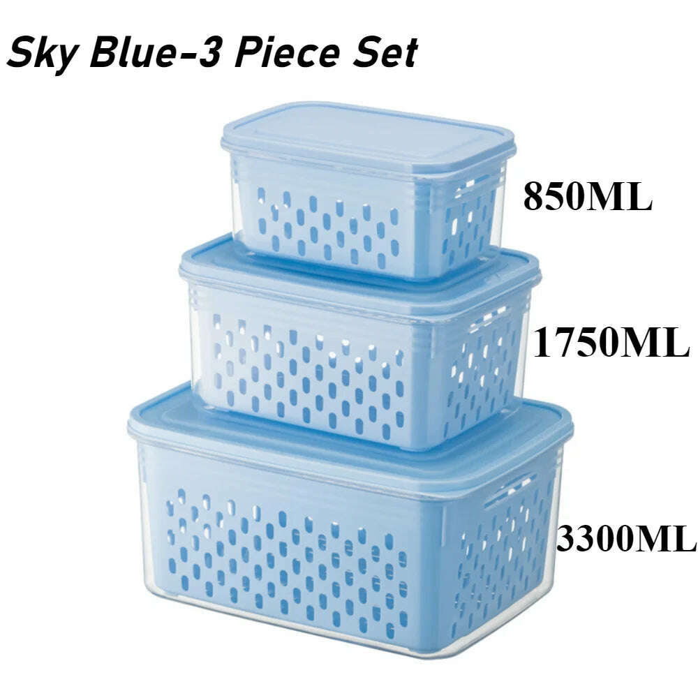 Refrigerator Preservation Storage Box Drain Basket Storage Containers Sealed Box Vegetable and Fruit Food Grade Drain Box