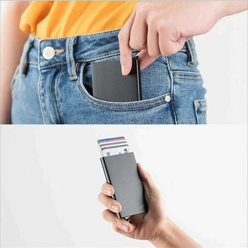 Rfid Credit Card Holder Metal Thin Slim Smart Wallet Men Women Wallets Pop Up Minimalist Small Black Purse Mini Walets for Men