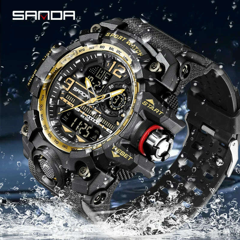 SANDA G style New Men Watch 50M Waterproof Sports Military Quartz Watch For Male Electron Digital Wristwatch Reloj De Hombre
