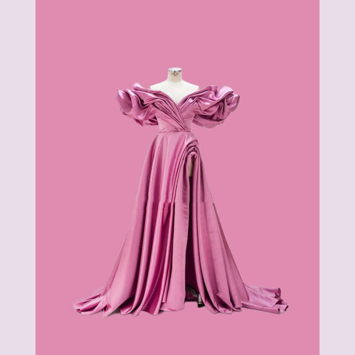 Sansa Sexy Off Shoulder A-line Prom Dresses Side High Split Vestidos De Noche Gorgeous Pink Thick Satin Vestidos De Fiesta