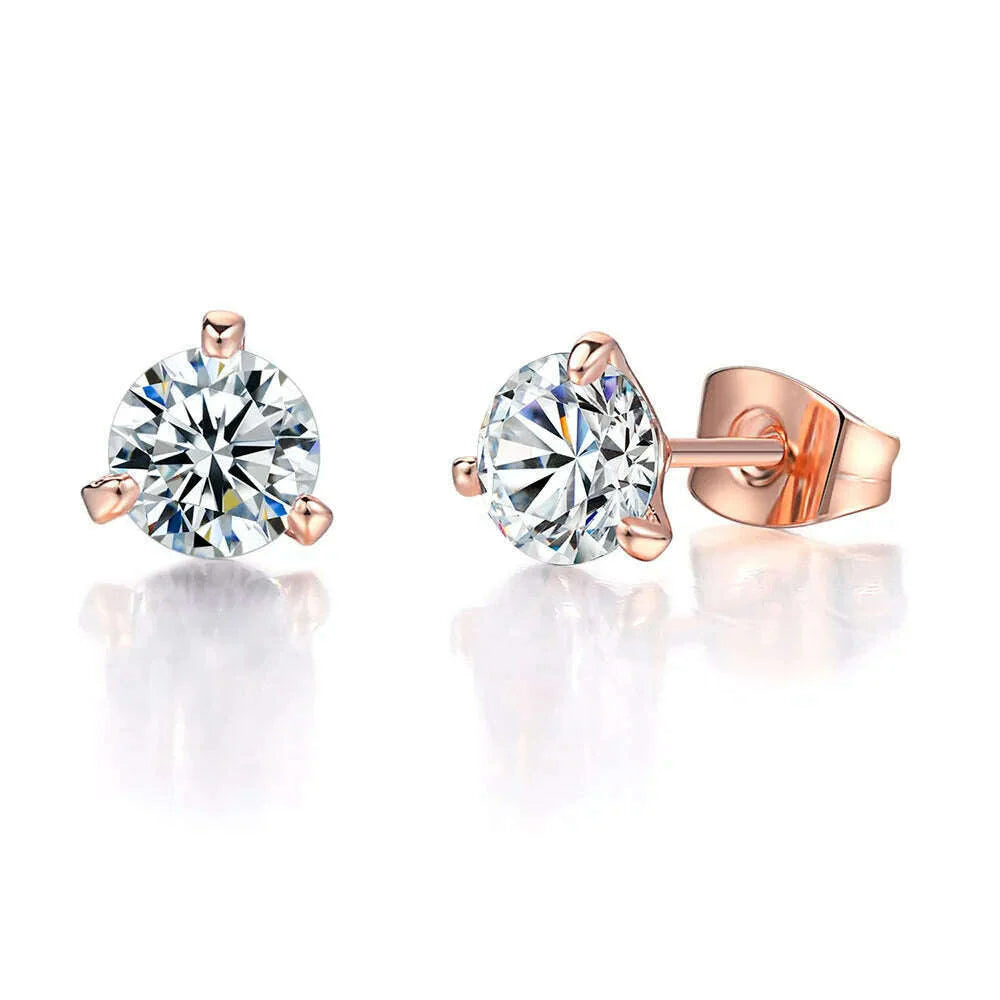 Simple 0.7 Carat Cubic Zirconia Stud Earrings Rose Gold Color Silver Color Fashion AAA+ CZ Stone Jewelry For Women brincos E435