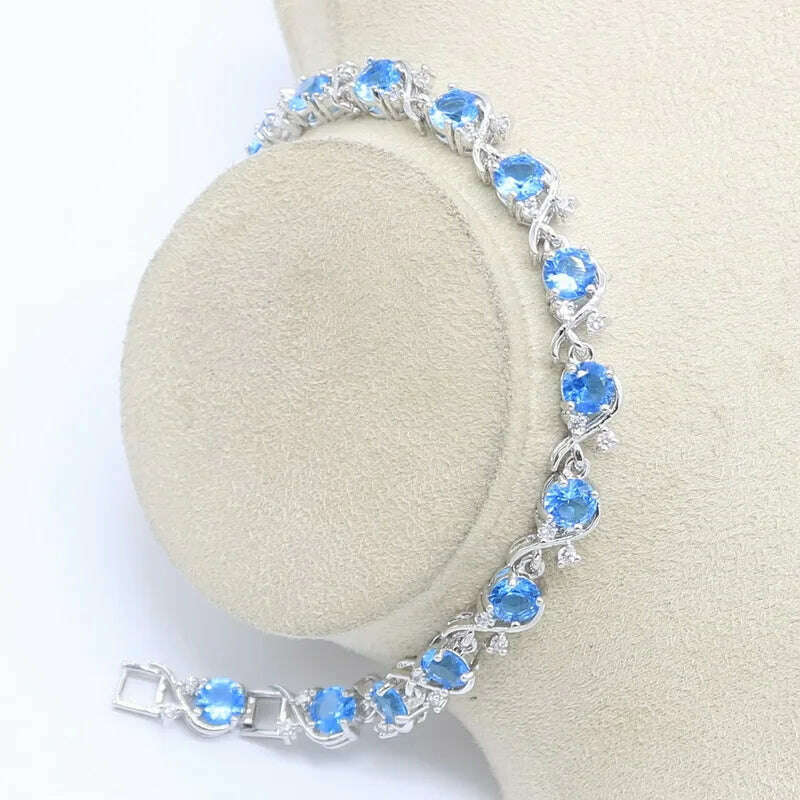 Sky Blue White Topaz 925 Sterling Silver Bridal Jewelry Sets For Women Earrings Necklace Ring Pendant Bracelets