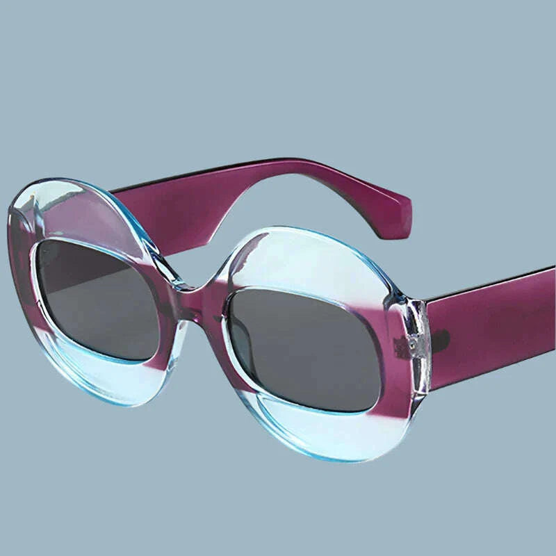 SO&EI Fashion Round Contrast Color Women Sunglasses Retro Oval Clear Gradient Lens Shades UV400 Men Trending Punk Sun Glasses