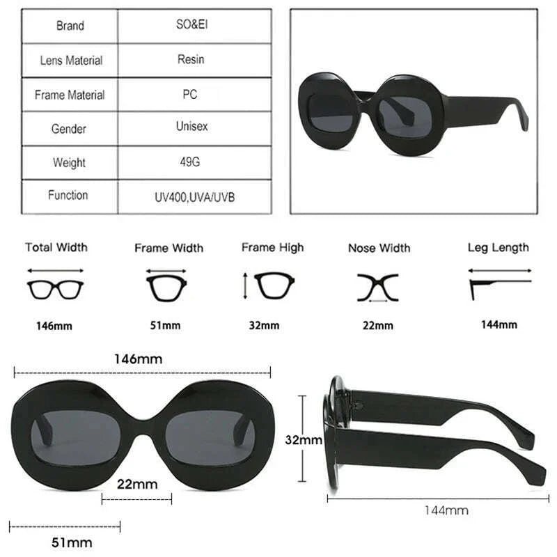 SO&EI Fashion Round Contrast Color Women Sunglasses Retro Oval Clear Gradient Lens Shades UV400 Men Trending Punk Sun Glasses