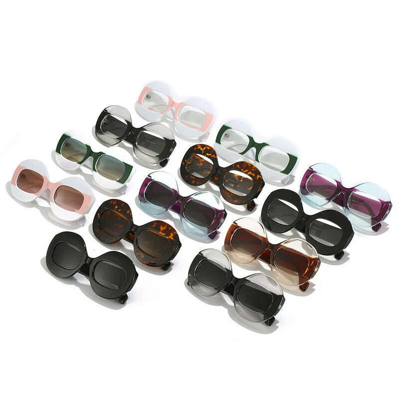 SO&EI Fashion Round Contrast Color Women Sunglasses Retro Oval Clear Gradient Lens Shades UV400 Men Trending Punk Sun Glasses