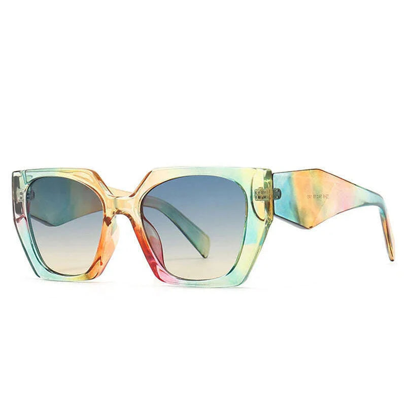 SO&EI Retro Polygon Cat Eye Colorful Sunglasses Women Fashion Brand Designer Clear Gradient Shades UV400 Men Sun Glasses
