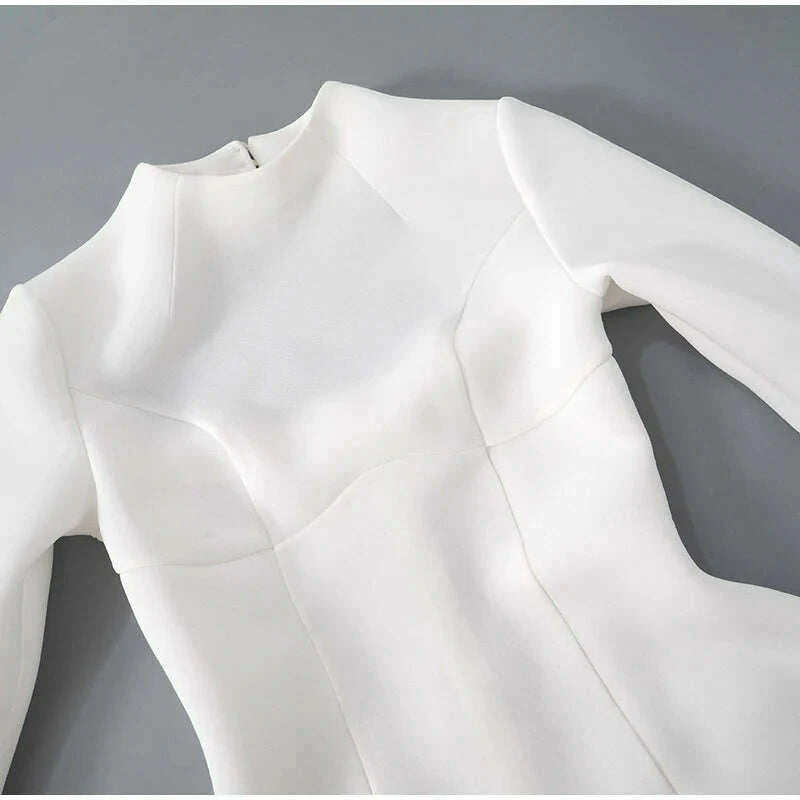 Solid Backless Dress Women Elegant Half High Collar Long Sleeve High Waist Female A Line Dresses Ladies Party Club Evening Gowns