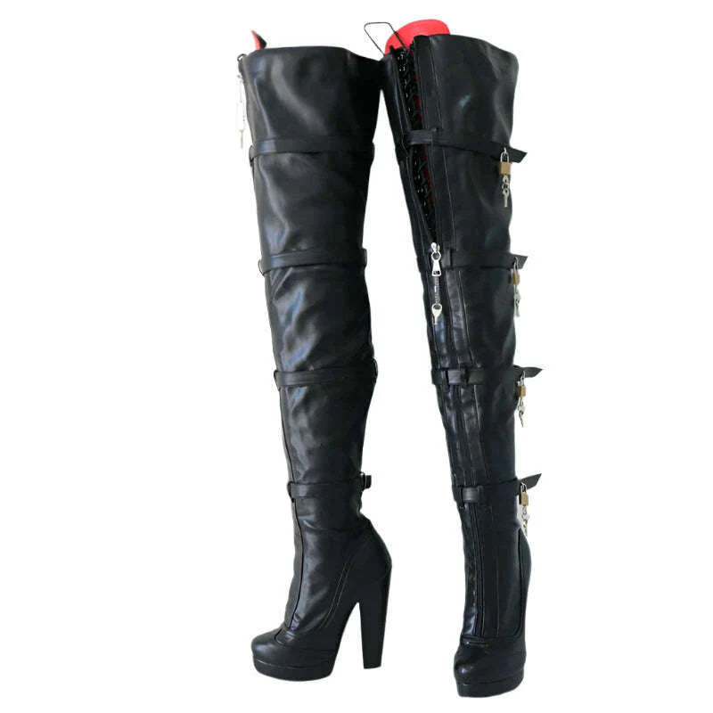 Sorbern 8 Locks Block Heel Boots Women Unisex Style Crotch Thigh High Boot Drag Queen Shoes Fetish Custom Multi Colors