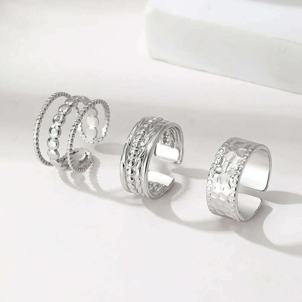 Stainless Steel RingNon-fading High-quality Fashion Bead Patchwork Triple Stacking RingFor Women Jewelry Commuter Matching