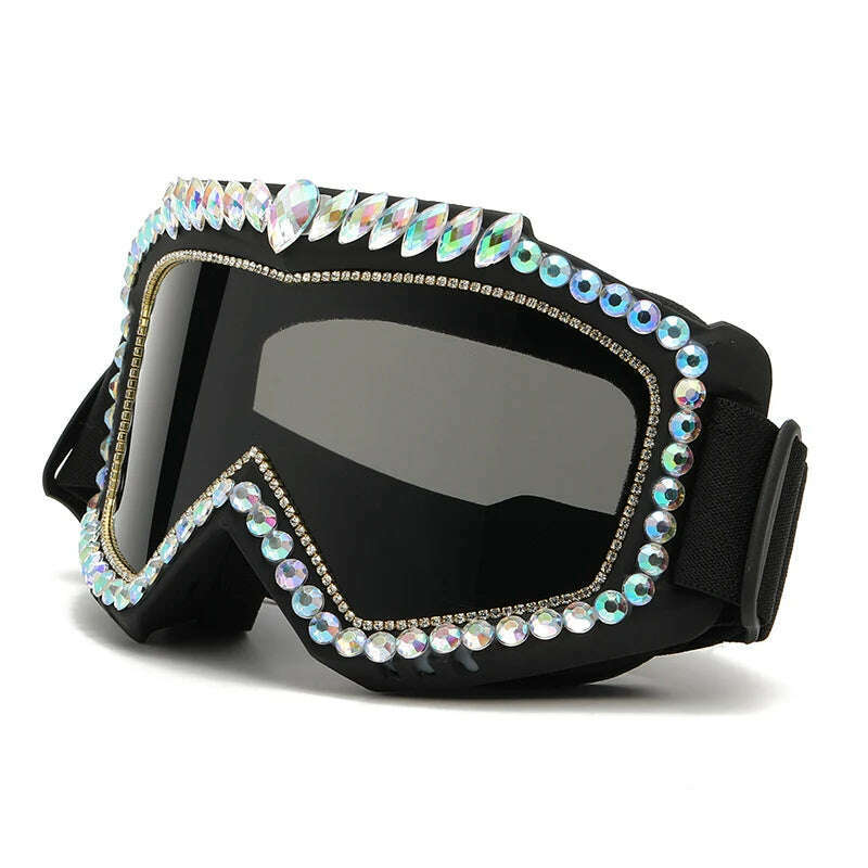 Steampunk Oversized Diamond Ski Sunglasses Goggle Women Men Snowing Sport Sun Glasses Luxury Rhinestone Eyeglasses De Sol Hombre