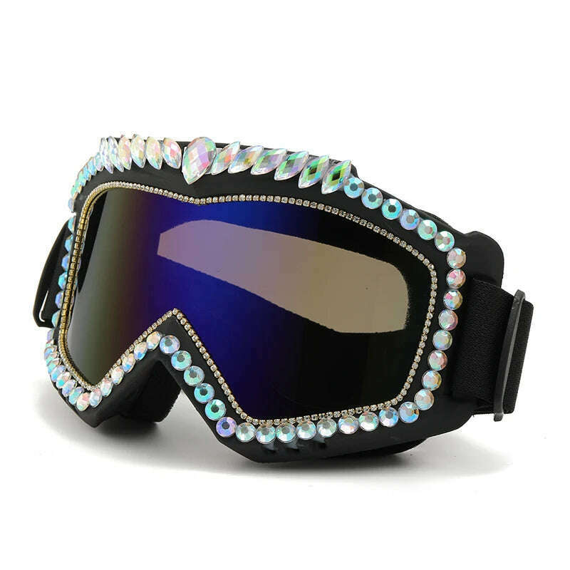 Steampunk Oversized Diamond Ski Sunglasses Goggle Women Men Snowing Sport Sun Glasses Luxury Rhinestone Eyeglasses De Sol Hombre