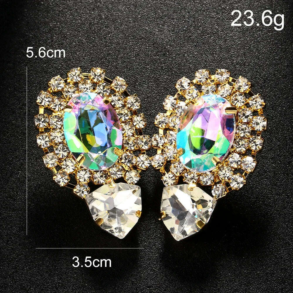 Stonefans 2024 AB Color Crystal Oversize Earrings Bridesmaid Jewelry Big Rhinestone Earrings Geometric Bridal Wedding Gift
