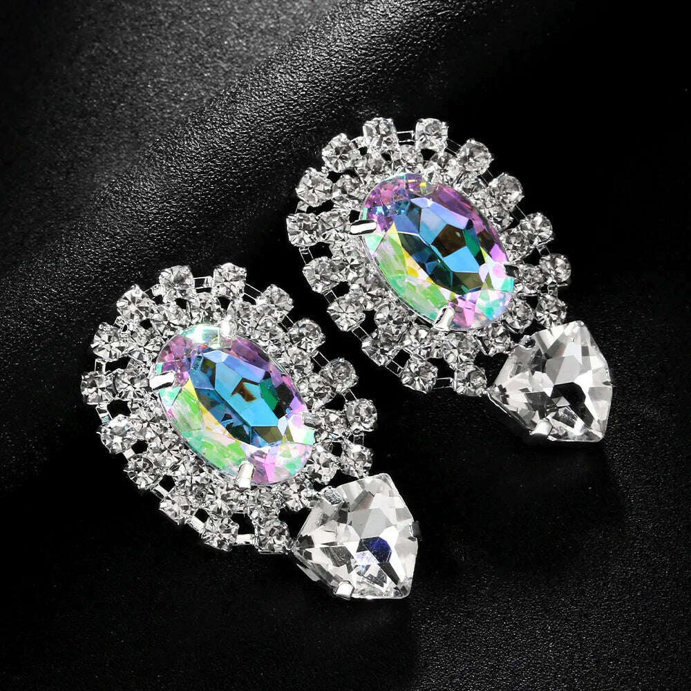 Stonefans 2024 AB Color Crystal Oversize Earrings Bridesmaid Jewelry Big Rhinestone Earrings Geometric Bridal Wedding Gift