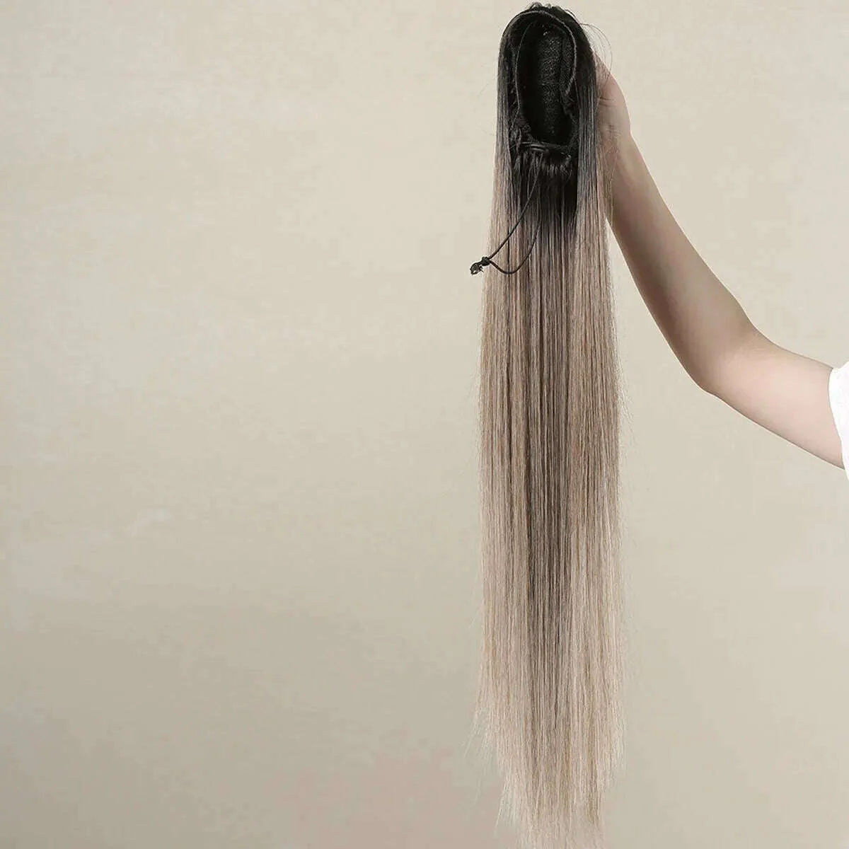 Straight Long Ponytail Hair Extension Clip in Synthetic Drawstring Ombre Blond Ponytail Wig Afro Pony Tail Women Hairpiece False