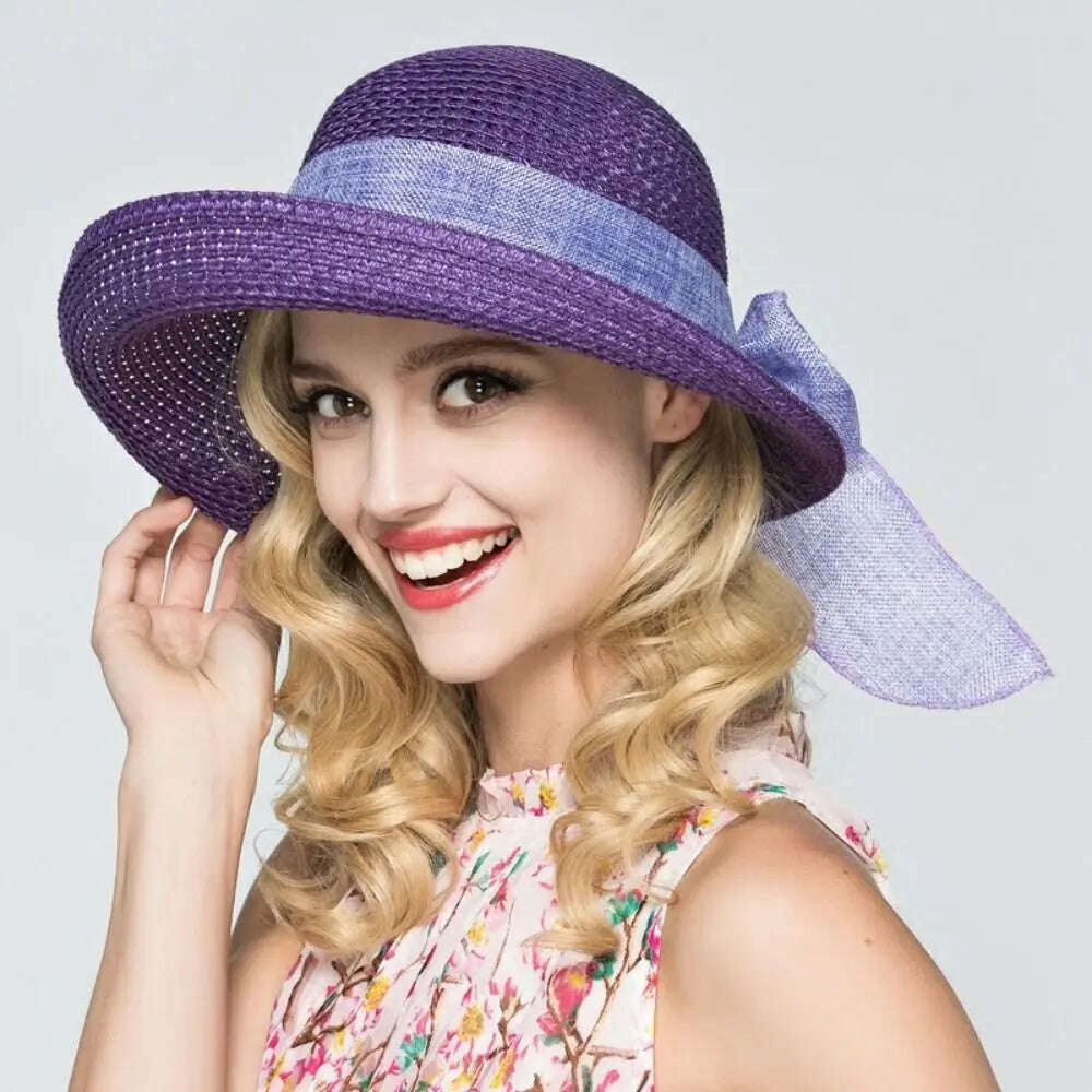 Summer Bow Ribbon Sun Hat Panama Women's Cap Bonnet Beach Straw Hats