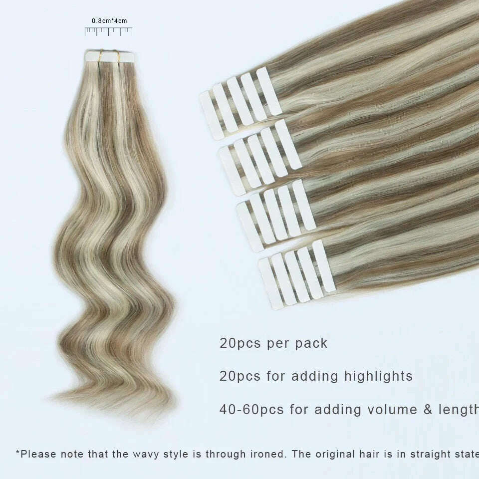 Tape in Hair Extensions Color #P8/613 Tape Remy Hair Extensions Straight Tape Extensions 16-26Inches Seamless Tape in Hair