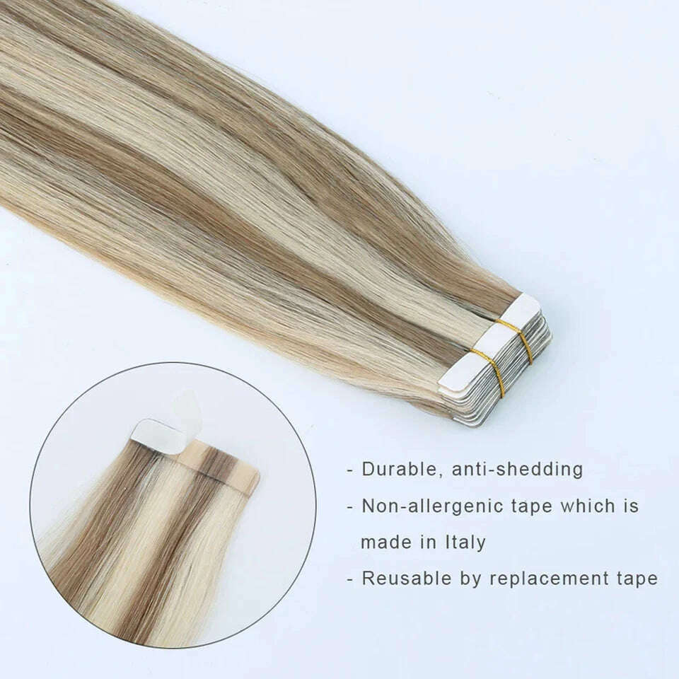 Tape in Hair Extensions Color #P8/613 Tape Remy Hair Extensions Straight Tape Extensions 16-26Inches Seamless Tape in Hair