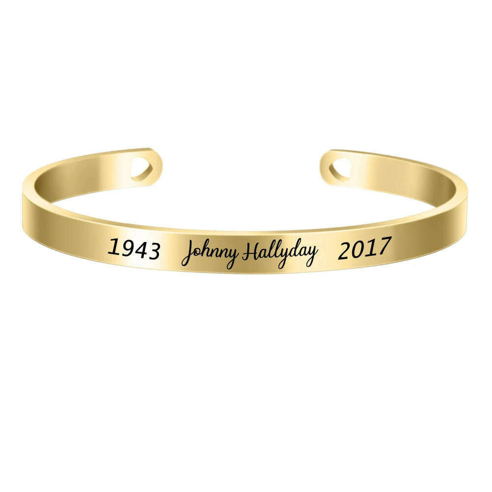 Three Colors Customized 6MM Bangle Personalize French Rocker Johnny Hallyday Memorial Stainless Steel Bracelets & Bangles SL-068
