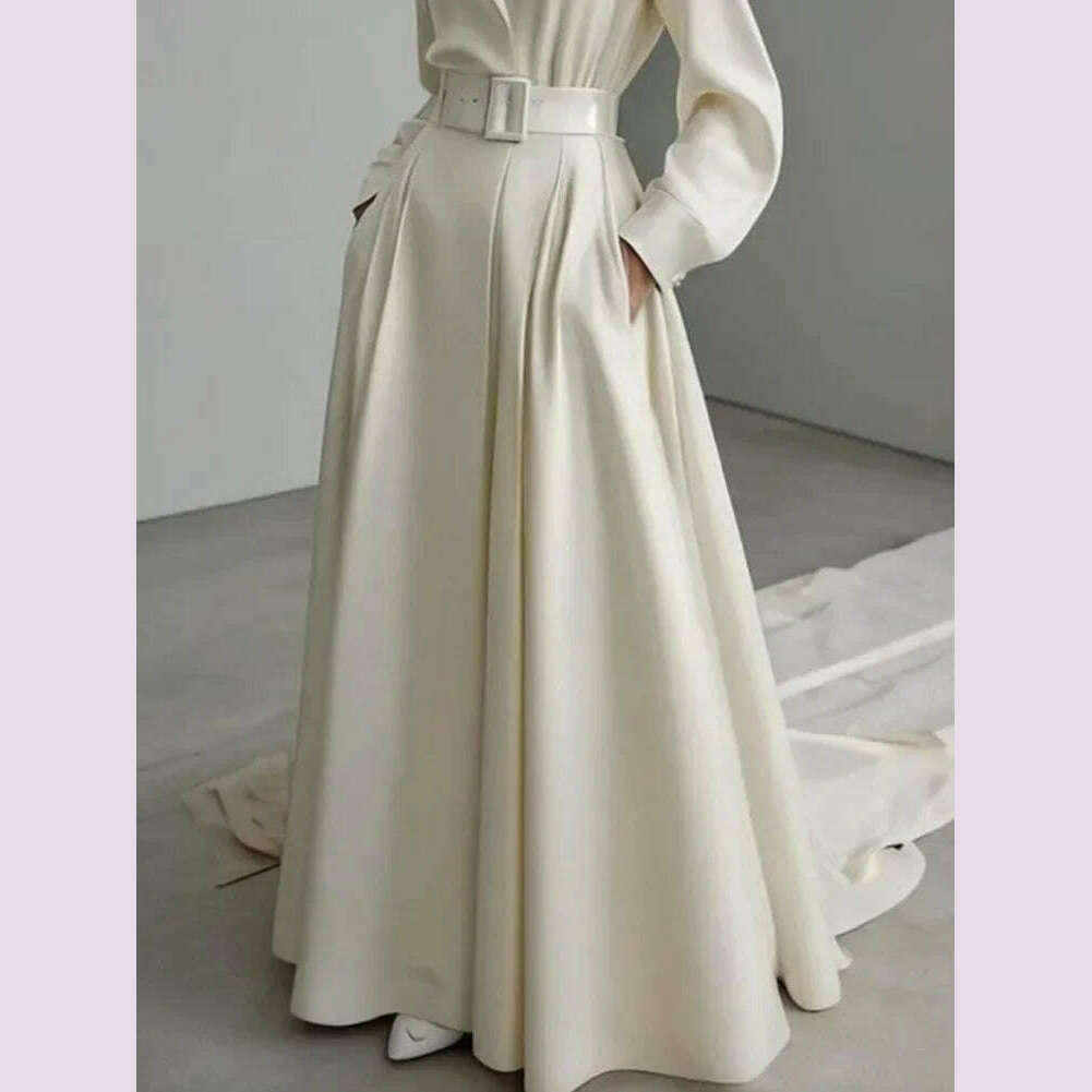 Tinaa Party Evening Dresses for Women White Maxi Dress Elegant Long Sleeves Loose No Belt Notched Collar Dresses Women Clothing