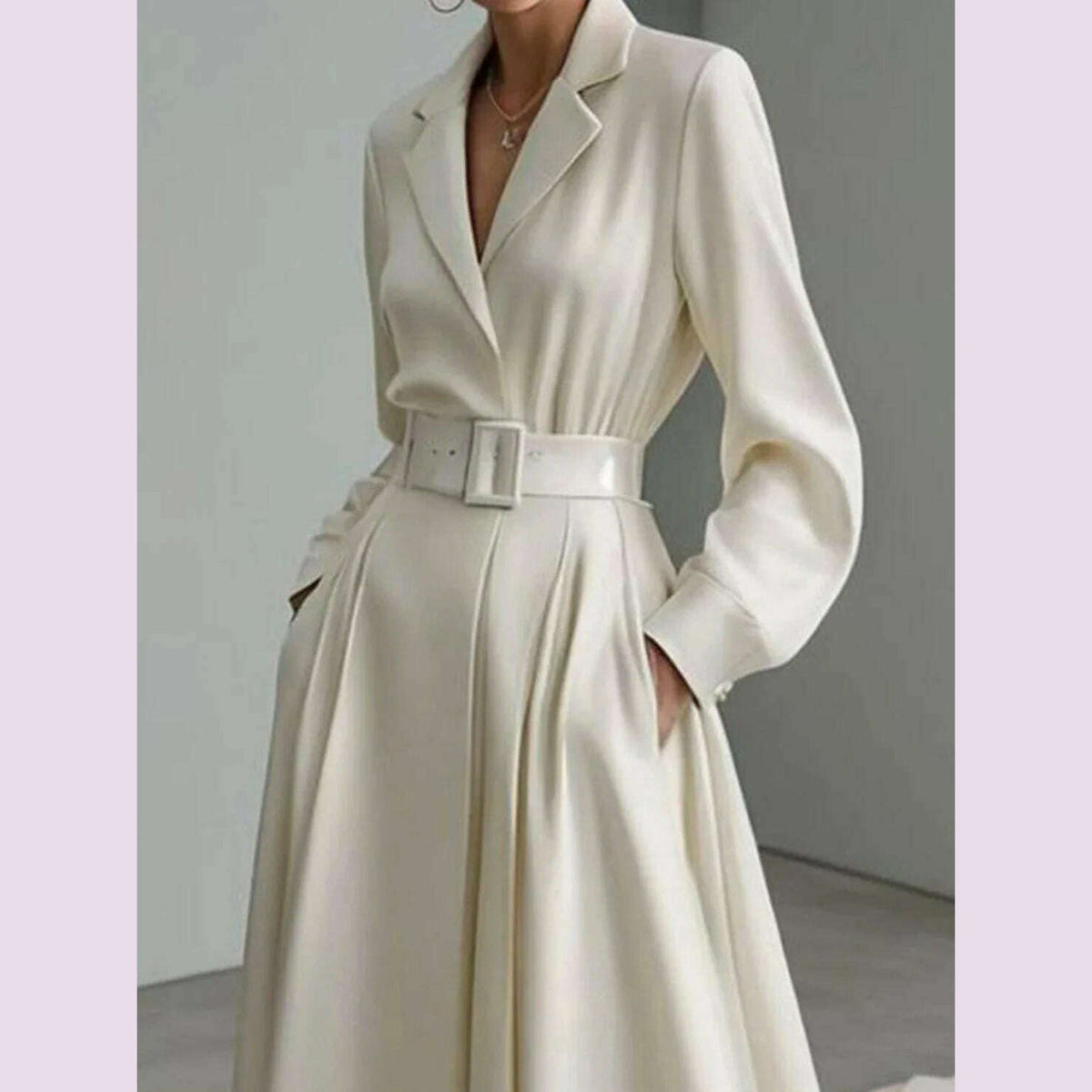 Tinaa Party Evening Dresses for Women White Maxi Dress Elegant Long Sleeves Loose No Belt Notched Collar Dresses Women Clothing