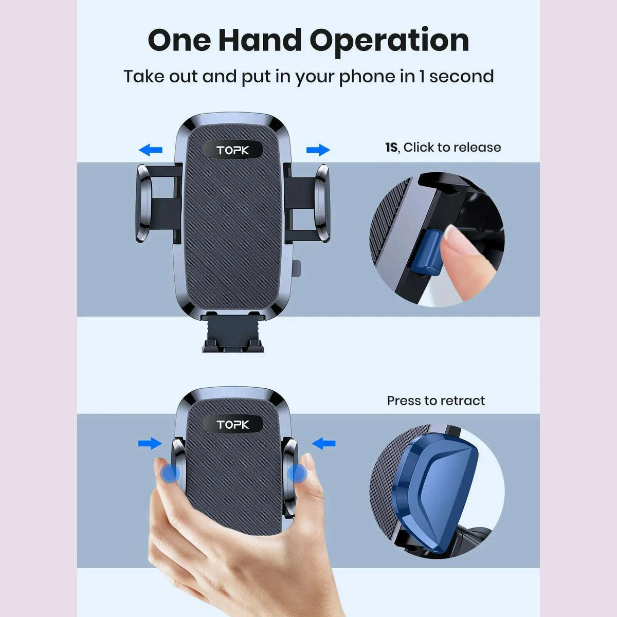 TOPK D36 Car Phone Holder Adjustable Car Phone Mount Cradle Super Stable for Dashboard/Windscreen/Air Vent for Mobile Phones
