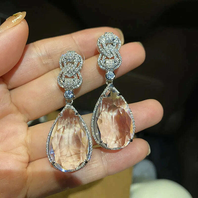 Transparent Crystal Large Water Droplet Pendant Earrings Exquisite Elegant Luxurious Women Jewelry Sparkling Statement Pieces