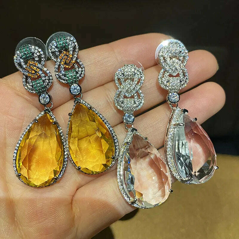 Transparent Crystal Large Water Droplet Pendant Earrings Exquisite Elegant Luxurious Women Jewelry Sparkling Statement Pieces