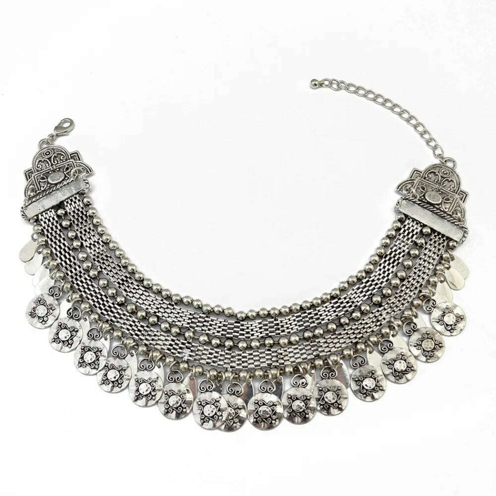 Turkish Ethnic Tribal Tibeten Coin Chunky Necklace India Oxidized Collar Choker Bib Neck Chain Afghan Gypsy Statement Jewelry