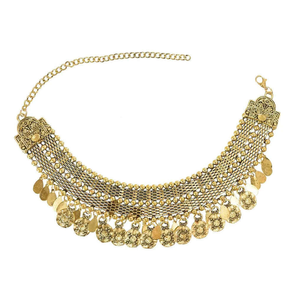 Turkish Ethnic Tribal Tibeten Coin Chunky Necklace India Oxidized Collar Choker Bib Neck Chain Afghan Gypsy Statement Jewelry