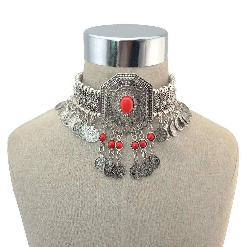 Turkish Ethnic Tribal Tibeten Coin Chunky Necklace India Oxidized Collar Choker Bib Neck Chain Afghan Gypsy Statement Jewelry